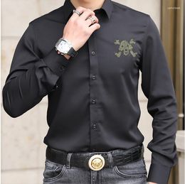 Men's Dress Shirts Long Thin Shirt Fashion Rhinestone Korean Version Clothing Suit T-shirt