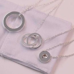 Designer's Brand Circle Necklace Sterling Silver female letter single diamond double ring buckle pendant simple fashion versatile clavicle chain