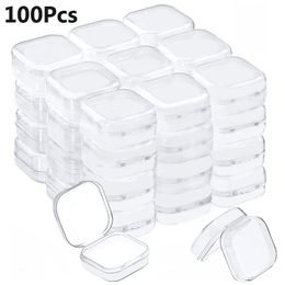 Jewelry Stand 100Pcs Small Boxes Square Transparent Plastic Box Jewelry Storage Case Finishing Container Packaging Storage Box for Earrings 230728