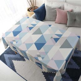 Table Cloth Blue Grey Geometric Tablecloth Waterproof Simple Rectangular Tablecloth Dining Wedding Birthday Party Tablecloth R230726