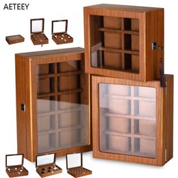 Watch Boxes Cases Wooden Watch Box Matte Wood Texture Lockable Watch Boxes Storage Organiser Box Window Display Up To 18 Watches for Gifts 230727