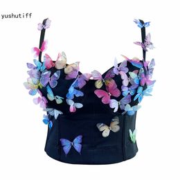 Women's Tanks Camis Crop Top Built in Bra Butterfly Corset Tops Coquette Clothing Rave Bustier Female Summer Party Sleeveless Vests 230727