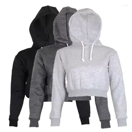 Women's Hoodies Autumn Women Solid Crop Hoodie Long Sleeve Jumper Hooded Pullover Coat Casual Sweatshirt Top Sudaderas Mujer