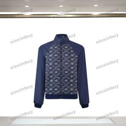 xinxinbuy Men designer Coat Jacket Flower Letter jacquard fabric Panelled denim long sleeve women blue red green white M-2XL