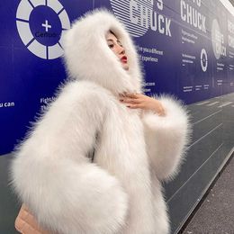 Women's Fur Faux Fur Long Sleeve Solid Fashion Hooded Raccoon Fur Woven Fur Coat For Women Short Fur Coat Winter Artificial Fur Women's Coat HKD230727