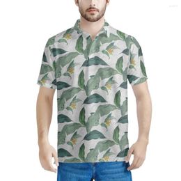 Men's Polos Banana Leaf Pattern Print Summer High Quality Men Lapel Slim Street Short Sleeve Outdoor Sports Tee Holiday Beach Party