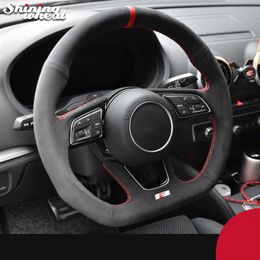 Black Alcantara Hand-stitched Car Steering Wheel Cover for Audi A3 8V A4 B9 Avant A5 F5 A1 8X Sportback Q2 2016-2019285o