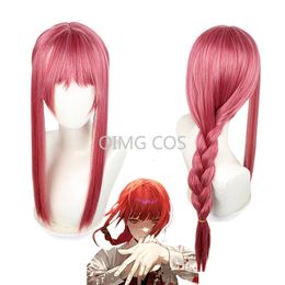 Cosplay Wigs Anime Chainsaw Man Makima Cosplay Wig Long Orange Pink Heat Resistant Synthetic Hair Party Role Horns 230727