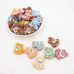 Teethers Toys Chenkai 50PCS Baby Silicone Squirrel Beads Shower Teething Infant Round DIY Pacifier Chain Necklace Making 230727