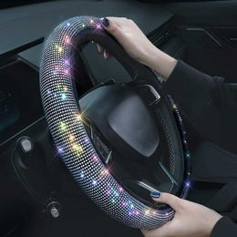 New 15 Inch Colour Shiny Rhinestones Steering Wheel Cover Diamond PU Leather Car Steering Cover Universal Auto Accessories216q