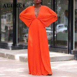 Plus size Dresses Sexy Deep V Pleated Dinner Size Party Dres Yellow Elegant Loose with Robe Femme African Vestido Ladies Summer 2023 230727