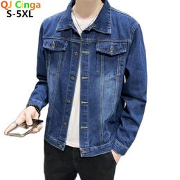 Mens Jackets Blue Single Breasted Lapel Denim Jacket Fashion Casual Coat Black Green Red Jaqueta Autumn Men Outerwear 5X 230727