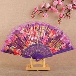 Chinese Style Products Spanish Style Fabric Lace Folding Fan Wedding Party Decoration Gift Dancing Prop Rib Gold Stamping Hand Fan