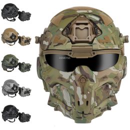 Cycling Helmets Full Covered Tactical Helmet Built-in Headset Airsoft Paintball Combat with Anti-fog Micro Fan Impact Resistance Shooting Helmet 230728