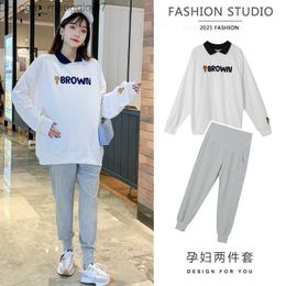 Maternity Dresses Winter Pregnant Women's Set Fashion Long Sleeve Casual Sports Sweater Wool Pants Two Piece Plus Size Pregnant Women's Clothing Set Z230728