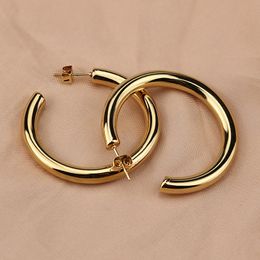 Stud Oversize Gold Plated Hoop Earring Simple Thick Round Circle Stainless Steel Earrings for Women Punk Hiphop Jewellery Brincos 230727