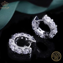 Hoop Huggie WUIHA 18K Gold Plated Round VVS1 White Sapphire Earrings for Women 925 Sterling Silver Fine Jewelry Wholesale Drop 230727