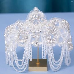 Hair Clips Bride Tiaras Frnch Style Crystal Crowns Wedding Tassel Bead Hairband Princess Prom Diadem Lace White Girls Hoop Jewellery