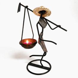 Candle Holders Creative Iron Artist Carries Hoe Girl Stand