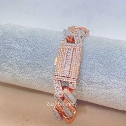 bracelet necklace mossanite 15mm Rose Gold White Gold Color Big Three Row Iced Out Moissanite Miami Hip Hop Jewelry Cuban Link Bracelet