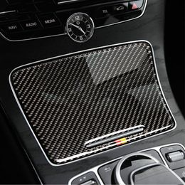 Carbon Fiber Interior Water Cup Holder Panel Cover Trim Car Sticker for Mercedes C Class W205 C180 C200 GLC Accessories206O