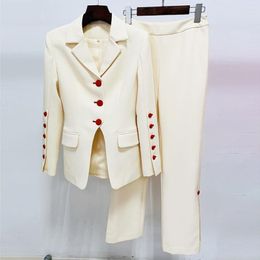 Men's Suits Two Piece Sets Blazer Pants Beige Women Office Single Breasted Red Button Personalised Tailoring Pantsuits Formal Suit