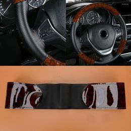 Steering Wheel Covers 37cm-38cm Hand Sewing Non-Slip Car Front Cover Trim Wood Grain PU Leather