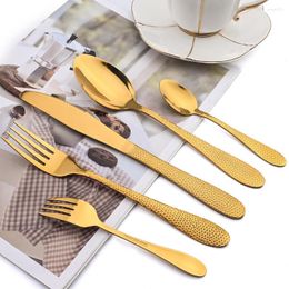 Dinnerware Sets Terprun 24/30Pcs Cutlery Set Vintage Steak Knives Fork Tea Spoon Gold Stainless Steel Flatware Kitchen Tableware