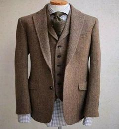 Men's Suits Italian Style For Men Vintage Wool Herringbone Classic Three Pieces Two Buttons Notch Lapel Mens