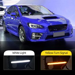 1 Pair Car LED DRL Daytime Running Light For Subaru WRX STI 2015 2016 2017 Yellow Turning Signal Style Relay Fog Bezel cover246o