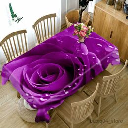 Table Cloth Beautiful Purple Rose Pattern Resistant Tablecloth Rectangular Tablecloth Home Decor Wedding Kitchen Tablecloth R230819