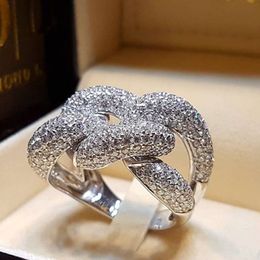 Stunning Wedding Rings Luxury Jewelry 925 Sterling Silver Pave White Sapphire CZ Diamond Party Eternity Gemstones Women Engagement Band Ring For Lover Gift