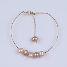 Link Bracelets 7-8mm Natural White Pink Purple Colour Freshwater Potato Pearl Bracelet