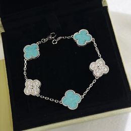 brand clover designer bracelets Jewellery sier gold light blue stone bling diamond shining crystal bangle bracelet birthday gift