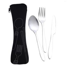 Dinnerware Sets 3pcs Flatware Silverware Stainless Steel Flower Pattern School Office Cutter Spoon Fork Travel Cutlery Set Camping With Case