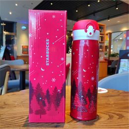 Starbucks Christmas Brilliant Night Red Stainless Steel Vacuum cup coffee water Tumbler 500ml for out dooor sport282B