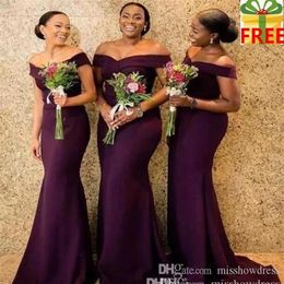 2020 Regency African Off The Shoulder Satin Long Bridesmaid Dresses Ruched Sweep Train Wedding Guest Maid Of Honour Dresses BC1288250I