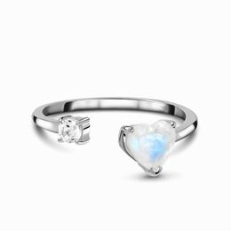 Japan and South Korea S925 Sterling Silver Love Moonlight Stone Micro-encrusted Diamond Rose Opening Adjustable Ring Female