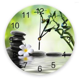 Wall Clocks Orchid Dewdrop Basalt Stones Bamboo Large Clock Dinning Restaurant Cafe Decor Round Silent Home Decoration