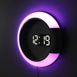 Decorative Objects Figurines 3D LED wall clock Digital Table Clock Alarm Mirror Hollow Wall Modern Design Nightlight For Home Living Room Decorations 230727