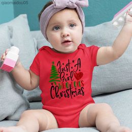 Just A Girl Who Lovers Christmas Newborn Baby Clothes Aesthetic Fashion Bodysuits Xmas Red Casual Home Infant Onesies Pyjamas L230712