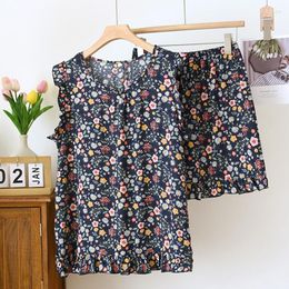 Women's Sleepwear Cotton Rayon Pyjamas Set Sleeveless Shorts Two Pieces Thin Cool Home Clothes Summer Pyjamas Female Suit