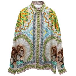 The new CASABLANCA 23 button up shirt Linlang Pop portrait of men and women lovers fashion brand Hawaiian long-sleeved shirt