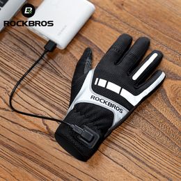Cycling Gloves ROCKBROS Warm Bicycle Women Men's Gloves Winter SBR Touch Screen USB Heated Gloves Windproof Plam Breathable Motor E-bike Gloves 230728