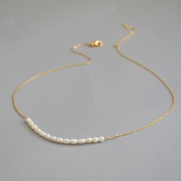 Strands Strings Brass With 18K Gold Natural Real Pearl Necklace Wowen Jewelry Party Designer T Show Runway Gown Japan Korean Fashion 230727