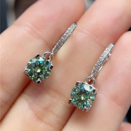 Stud Silver Total 2 ct Cow Head Cut Excellent D Color VVS1 Diamond Test Passed Green Drop Earrings 925 Jewelry Gift 230727