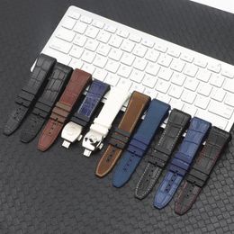 Top Brand Quality 28mm Nylon Cowhide Silicone Watch Strap Black Blue Folding Buckle Watchband for Franck Muller Series Watch232W