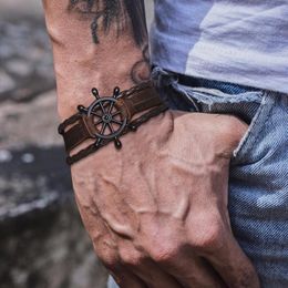 Charm Bracelets Ships Wheel Jewelry Rudder Leather Bracelet Nautical Gifts For Men