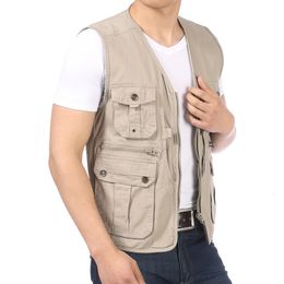 Men's Vests Spring Autumn Man Casual Vest With Multi Function Pockets Design Waistcoat Male V neck Herringbone Gilets Men Leisure 4XL 230727