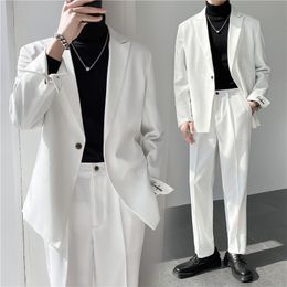 Men's Suits Blazers Korea Loose Style Men Spring Summer Casual White Black Grey Double Breasted Youth Suit Prom Costume Homme JacketPant 230728